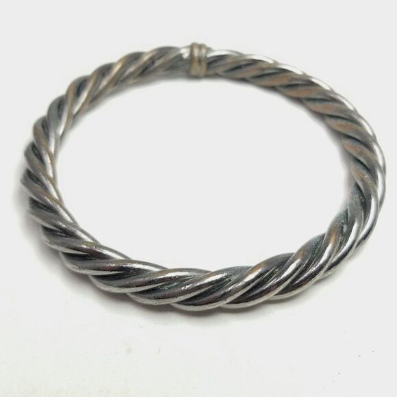 Vintage Rope Twist Spiral Bangle Bracelet Silver Tone Tarnished, Stacking Unisex - Picture 1 of 6